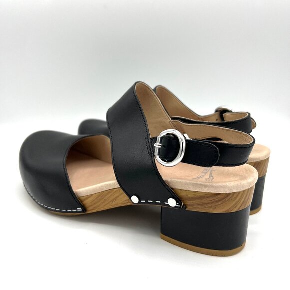 Dansko Sz 40 US 9.5-10 Malin Black Leather Closed Toe Ankle Strap Sandals Clogs - Picture 6 of 13